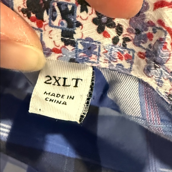 Robert Graham Blue White Plaid Button Down Cuff and Collar Accents Shirt 2 XLT - Picture 8 of 11